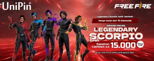 FREE FIRE Legendary Scorpio Bundle telah Hadir! Top Up Diamonds di UniPin & Raih Cashback s.d 15.000 UniPin Credits